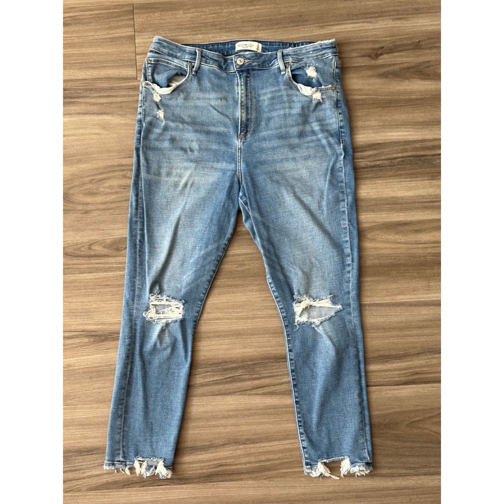 Abercrombie & Fitch Curve Love Super Skinny Ankle High Rise Distressed Jeans 16R